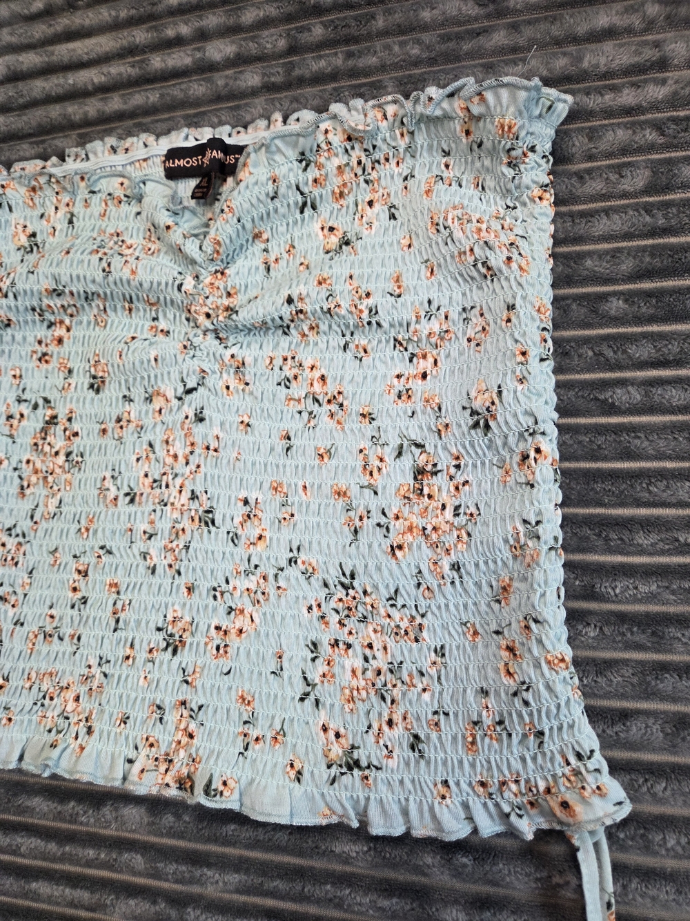 Almost Famous Light Blue Floral Smocked Cami with Side Ties - Picture 4 of 5
